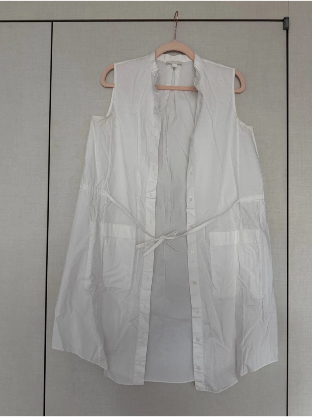 COS Sleeveless White Button-Down Tie-Waist Tunic